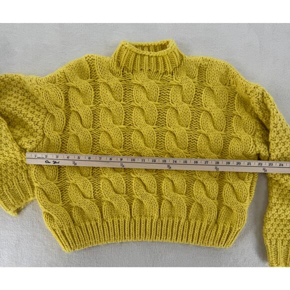 Zara Yellow Cableknit Sweater Mockneck Gold Knit Pullover Small Crop - Picture 7 of 8